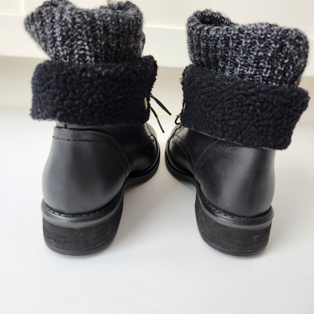 Musse & Cloud Black Leather Boot Sweater Sherpa Hiking Ankle Fall Winter Cute - Picture 5 of 11